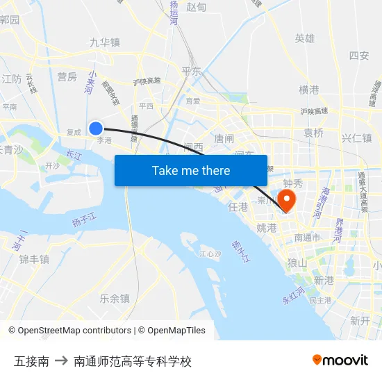 五接南 to 南通师范高等专科学校 map