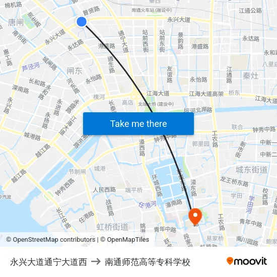永兴大道通宁大道西 to 南通师范高等专科学校 map