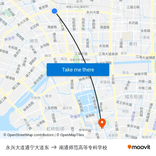 永兴大道通宁大道东 to 南通师范高等专科学校 map