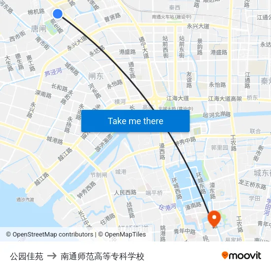 公园佳苑 to 南通师范高等专科学校 map