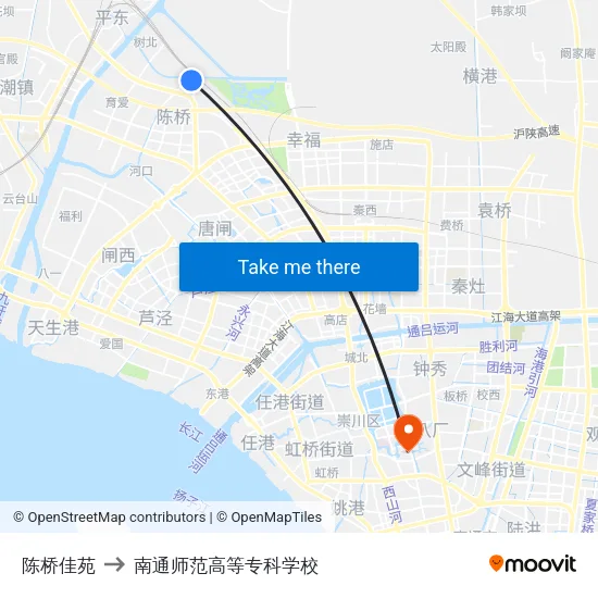 陈桥佳苑 to 南通师范高等专科学校 map