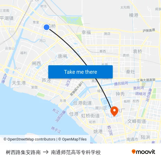 树西路集安路南 to 南通师范高等专科学校 map
