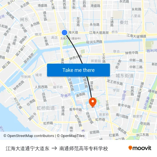 江海大道通宁大道东 to 南通师范高等专科学校 map