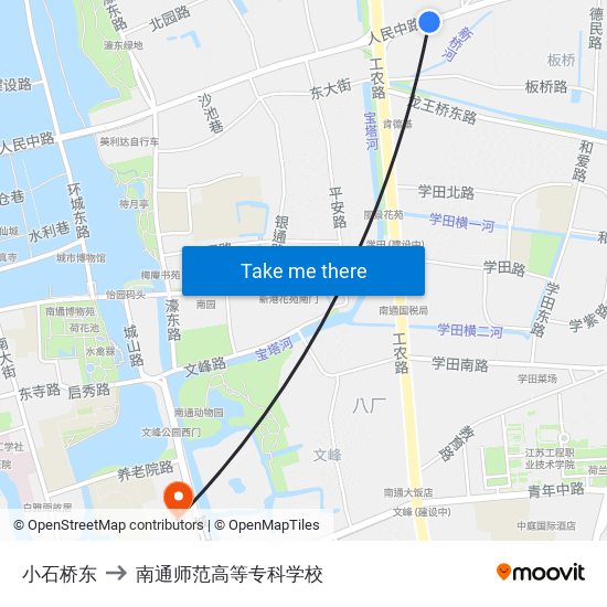 小石桥东 to 南通师范高等专科学校 map