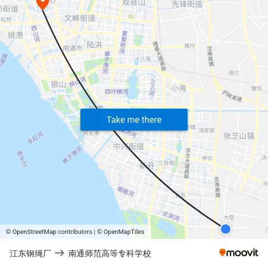 江东钢绳厂 to 南通师范高等专科学校 map