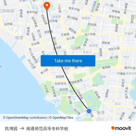 民博园 to 南通师范高等专科学校 map