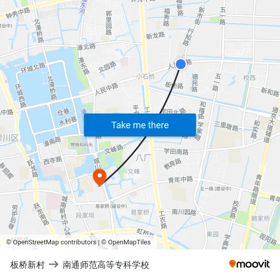 板桥新村 to 南通师范高等专科学校 map