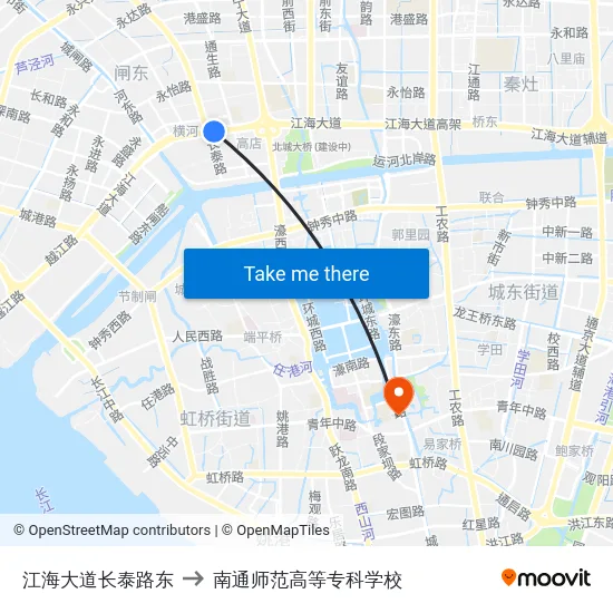 江海大道长泰路东 to 南通师范高等专科学校 map