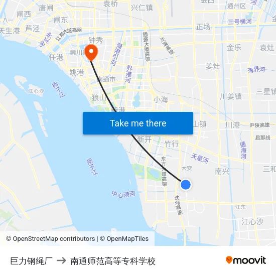 巨力钢绳厂 to 南通师范高等专科学校 map