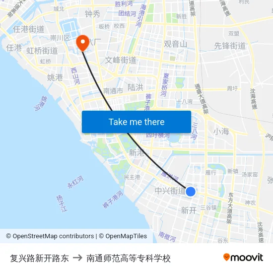 复兴路新开路东 to 南通师范高等专科学校 map