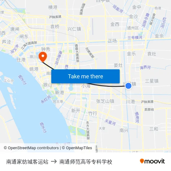 南通家纺城客运站 to 南通师范高等专科学校 map