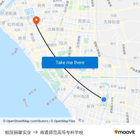 航院丽馨实业 to 南通师范高等专科学校 map