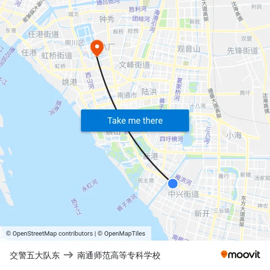 交警五大队东 to 南通师范高等专科学校 map