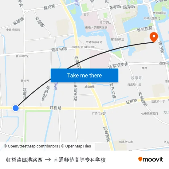 虹桥路姚港路西 to 南通师范高等专科学校 map