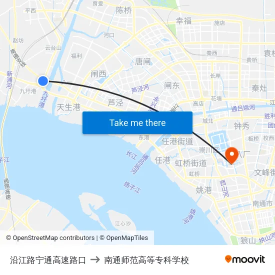 沿江路宁通高速路口 to 南通师范高等专科学校 map