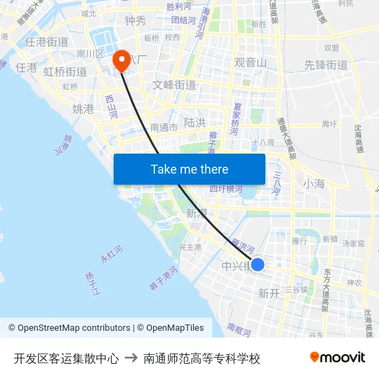 开发区客运集散中心 to 南通师范高等专科学校 map