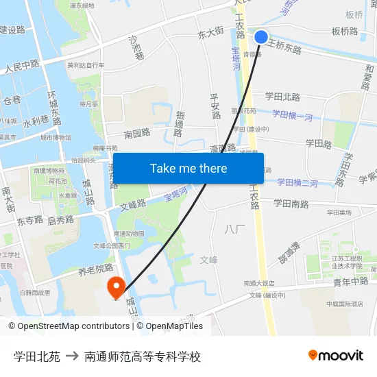 学田北苑 to 南通师范高等专科学校 map
