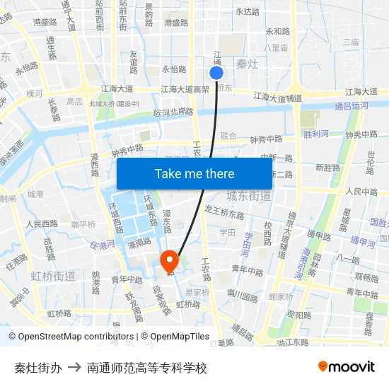 秦灶街办 to 南通师范高等专科学校 map