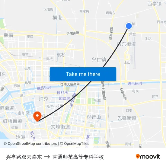 兴亭路双云路东 to 南通师范高等专科学校 map