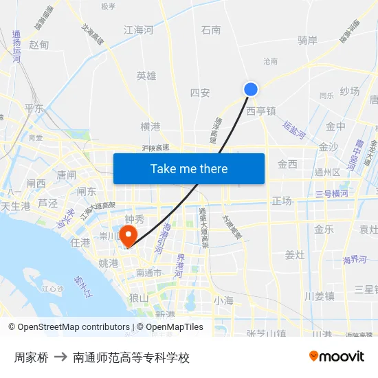 周家桥 to 南通师范高等专科学校 map