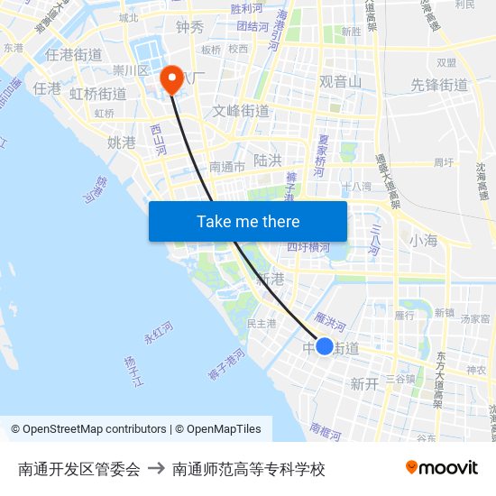 南通开发区管委会 to 南通师范高等专科学校 map