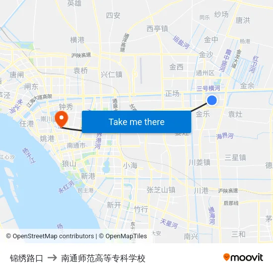 锦绣路口 to 南通师范高等专科学校 map
