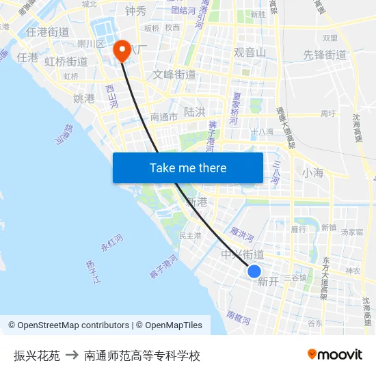 振兴花苑 to 南通师范高等专科学校 map