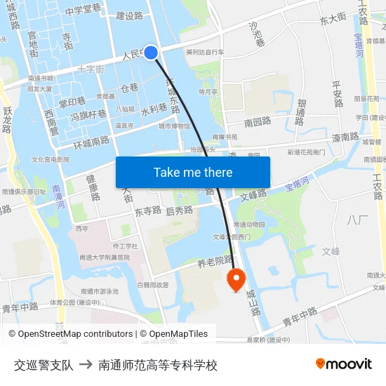 交巡警支队 to 南通师范高等专科学校 map