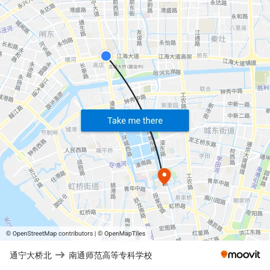 通宁大桥北 to 南通师范高等专科学校 map