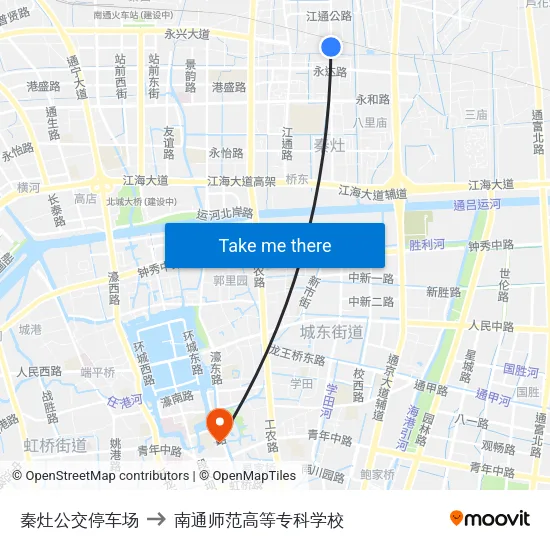 秦灶公交停车场 to 南通师范高等专科学校 map