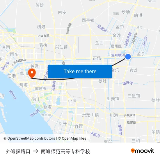 外通掘路口 to 南通师范高等专科学校 map