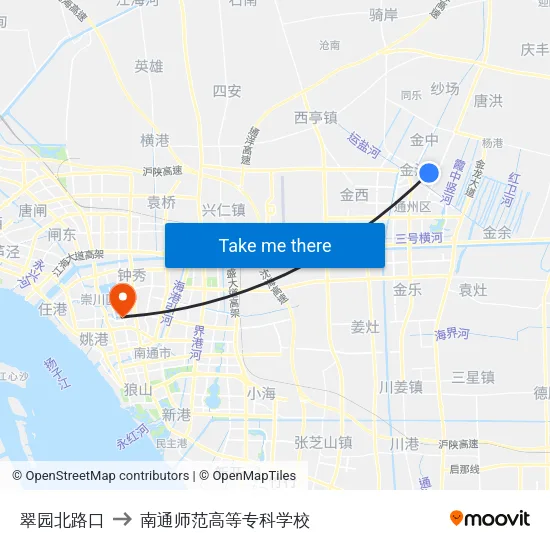 翠园北路口 to 南通师范高等专科学校 map