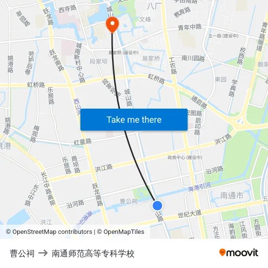 曹公祠 to 南通师范高等专科学校 map