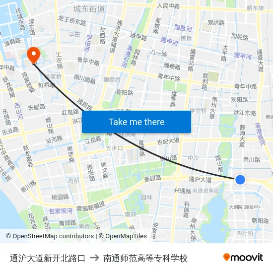 通沪大道新开北路口 to 南通师范高等专科学校 map