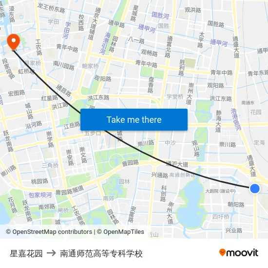 星嘉花园 to 南通师范高等专科学校 map