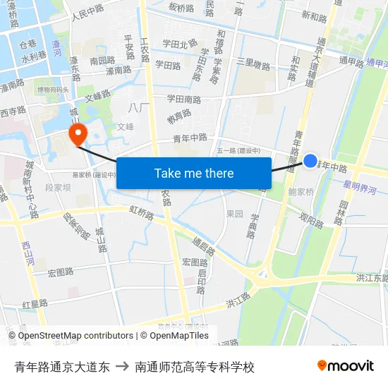 青年路通京大道东 to 南通师范高等专科学校 map