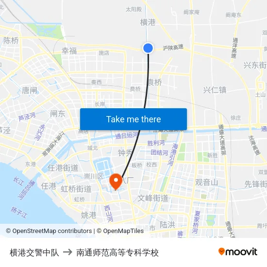 横港交警中队 to 南通师范高等专科学校 map