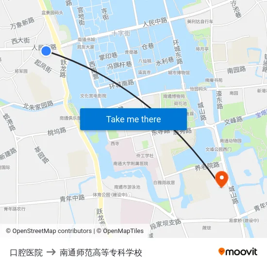 口腔医院 to 南通师范高等专科学校 map