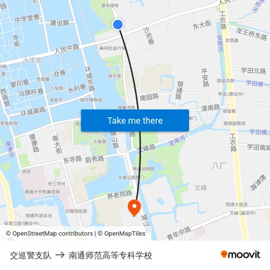 交巡警支队 to 南通师范高等专科学校 map