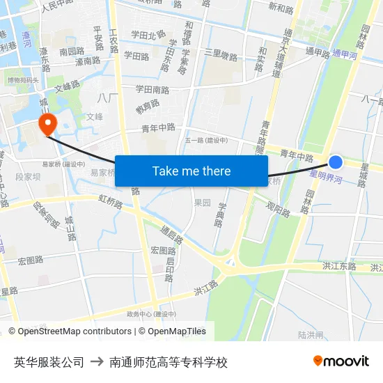 英华服装公司 to 南通师范高等专科学校 map