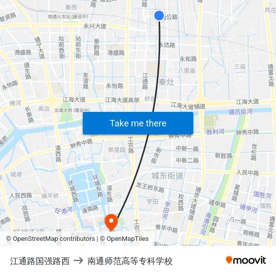 江通路国强路西 to 南通师范高等专科学校 map
