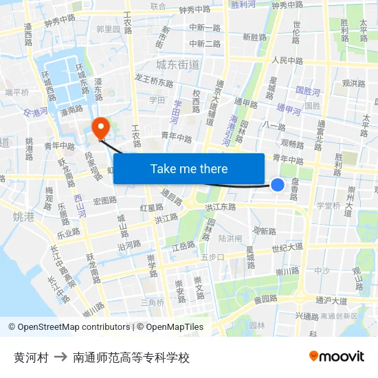 黄河村 to 南通师范高等专科学校 map