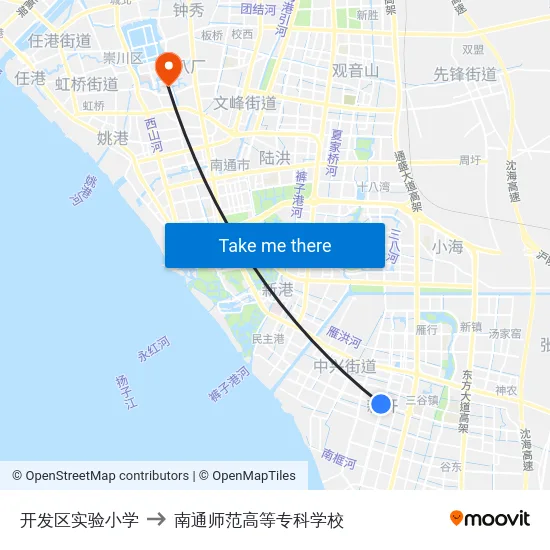 开发区实验小学 to 南通师范高等专科学校 map