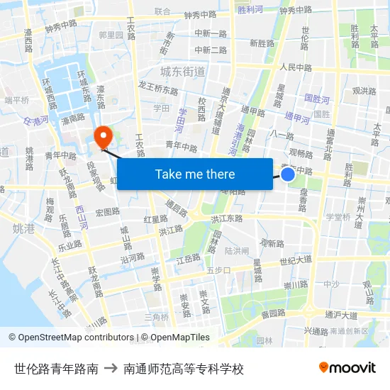 世伦路青年路南 to 南通师范高等专科学校 map