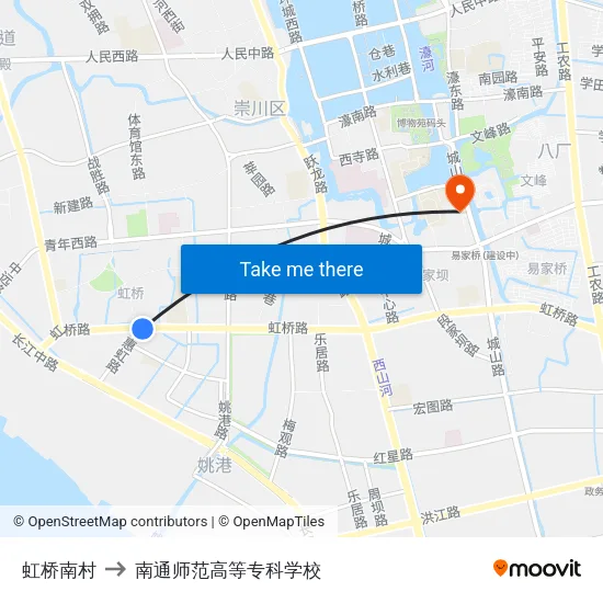 虹桥南村 to 南通师范高等专科学校 map