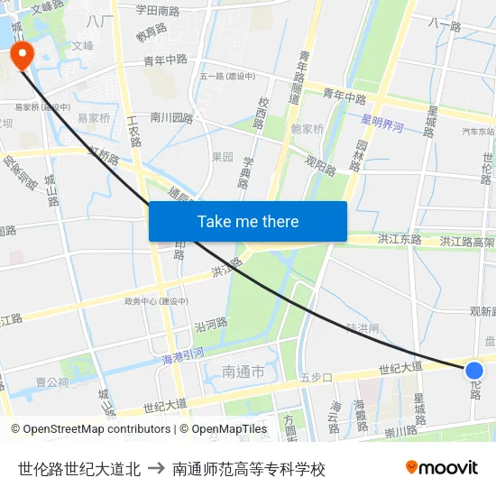 世伦路世纪大道北 to 南通师范高等专科学校 map