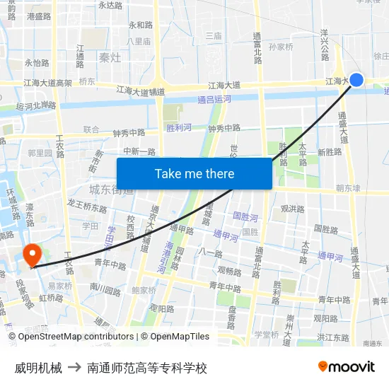 威明机械 to 南通师范高等专科学校 map