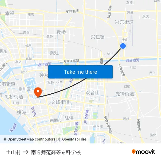 土山村 to 南通师范高等专科学校 map