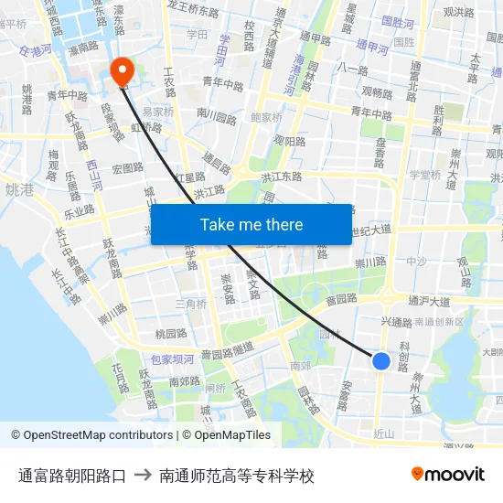 通富路朝阳路口 to 南通师范高等专科学校 map