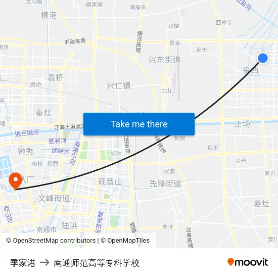 季家港 to 南通师范高等专科学校 map